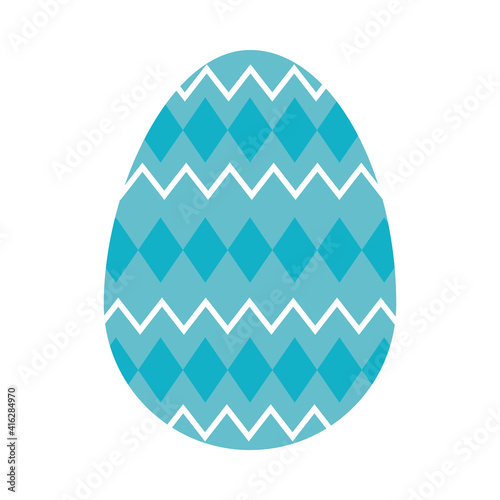 blue easter egg with decorative rhombus, colorful design
