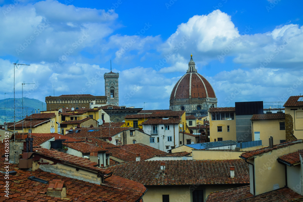 Florence view with the cathedral and old house roofs