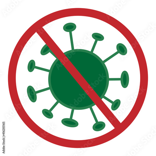 Stop sign with coronavirus bacteria and white background.