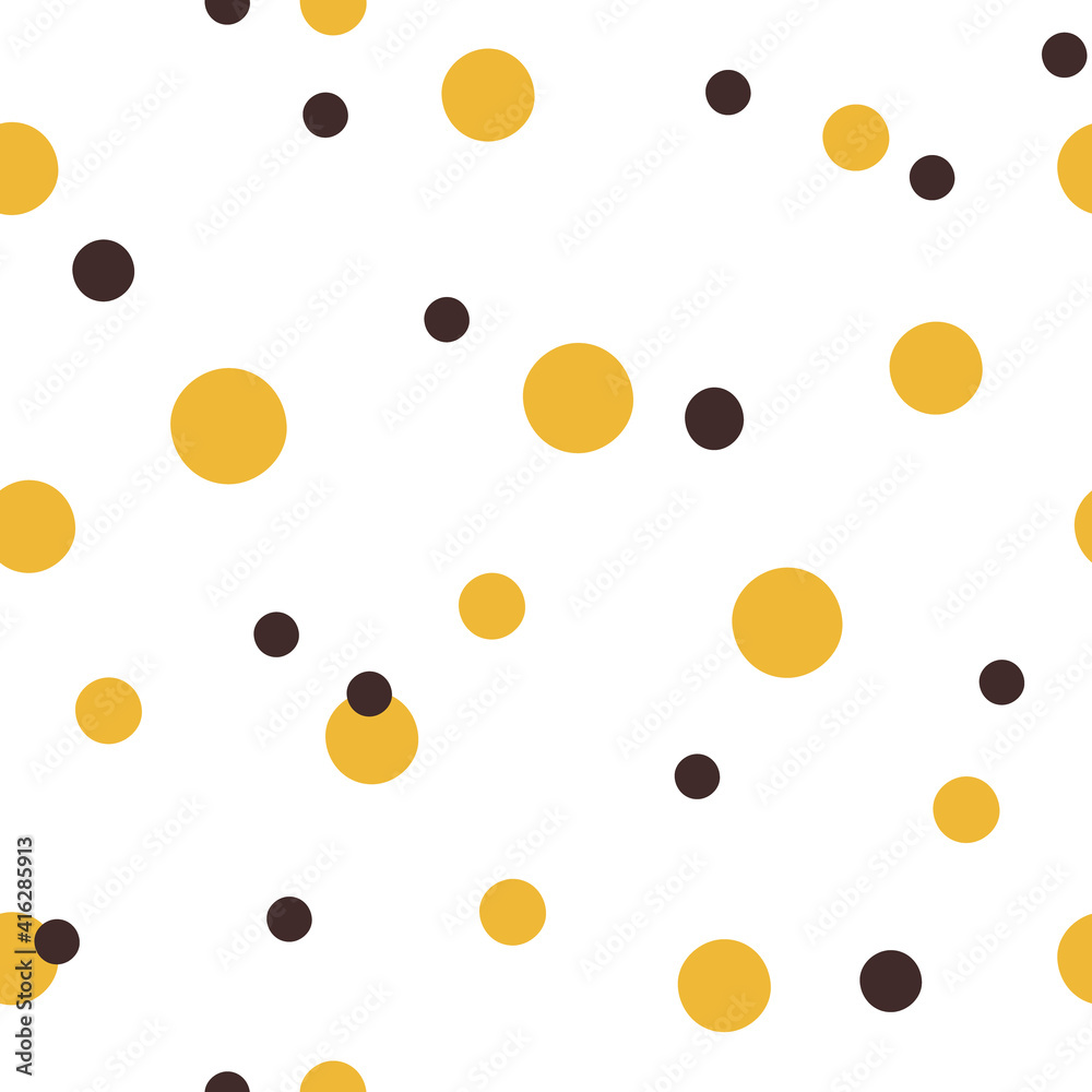 Abstract bee kids seamless pattern, polka dot black and yellow cute digital paper, cartoon nursery seamless background for baby textile, scrapbooking, wrapping paper, wallpaper