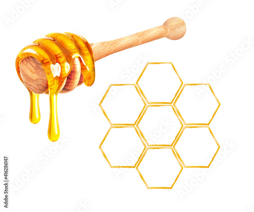 honeycomb and dipper isolated on a white backgroun © slawek_zelasko