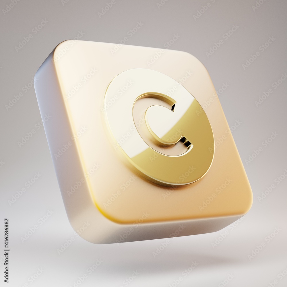 Copyright icon. Golden Copyright symbol on matte gold plate.
