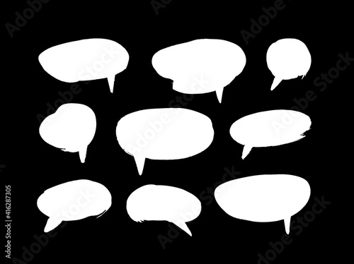 Vector art illustration grunge speech bubbles. Set of hand drawn paint object for design use. Abstract brush drawing.