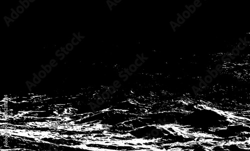 Rugged chaotic moving waved of ocean surface. Clouded extreme seaside far away. Dangerous sea depth for navy background. Heavy stormy massive tide on the coast. Deep rippled vintage severe surf beach