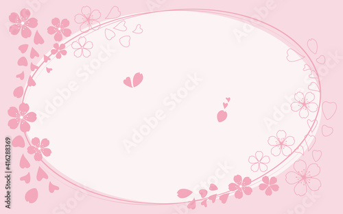 Spring flower background. Cherry blossom illustration. Vector illustration. Pink flower frame for graphic and design.
春の花背景、桜バッグラウンド、花フレームデザイン