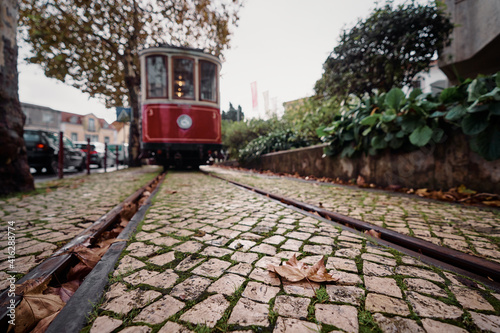 Old retro tram train. Attraction in Sintra, Portugal.