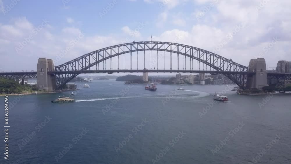 Full bridge seen with drone in Sydney, Australia. Full bridge seen with drone in Sydney, Australia.