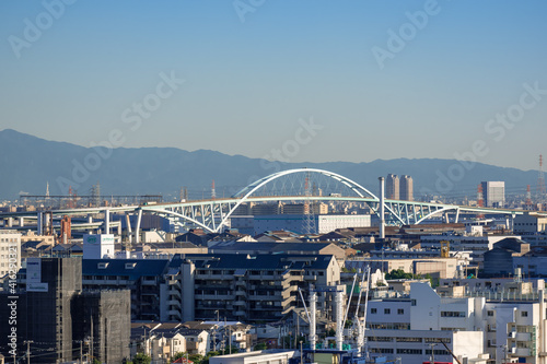 大阪市大正区から新木津川大橋・大阪府南部方面の都市風景