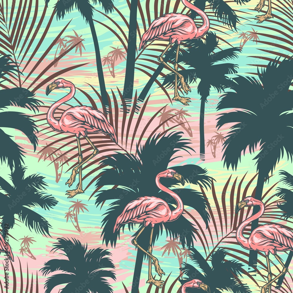 Vintage tropical colorful seamless pattern