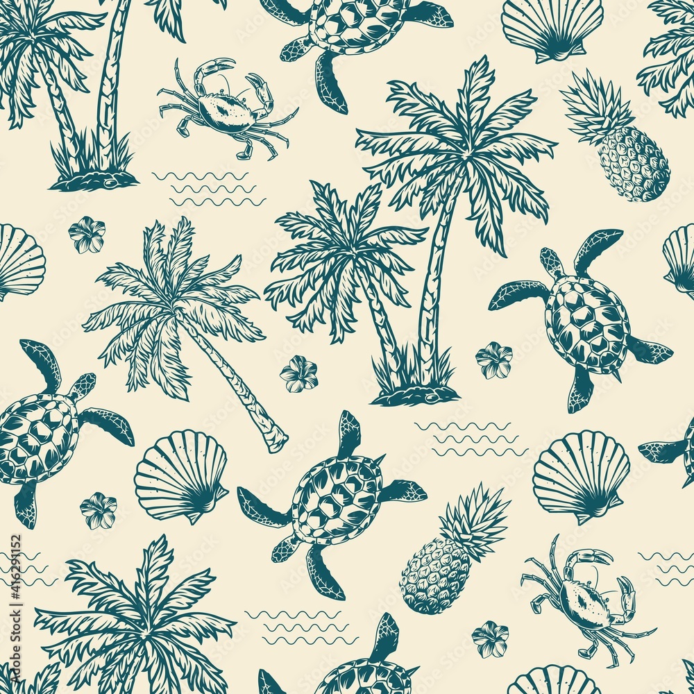 Vintage monochrome tropical seamless pattern