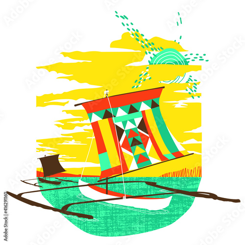 summer boat surfing beach tropical vinta design vector photo