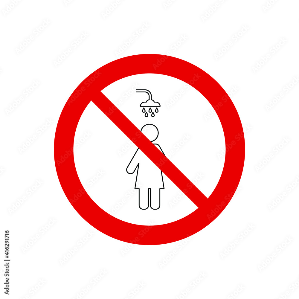 no shower icon vector. Prohibited man taking or having a shower no shower icon vector. Prohibited man taking or having a shower