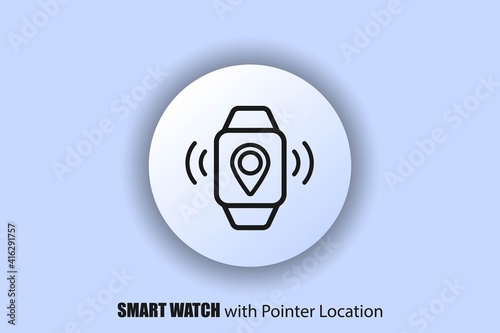 Smart watch with precise location. GPS on the display of smart watches. Button for sites. Arrival time on the screen. Vector EPS10