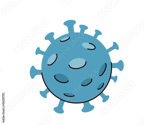 Coronavirus vector illustration in blue color, simple flat cartoon style isolated on white background
