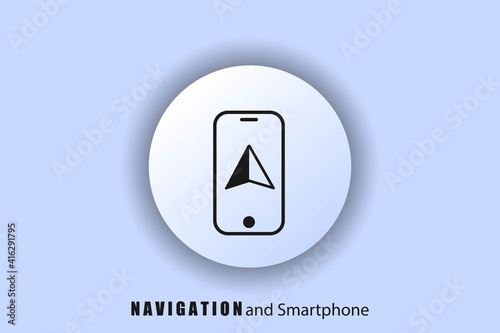 Navigation and smartphone icon. GPS navigator map, smart phone map app and accurate definition on screen. White ui web button neomorphism