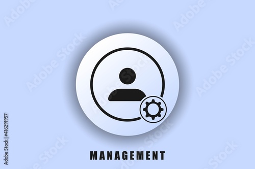 Management icon. Partnership icon. Teamwork management icon. Business team. Company manager, supervisor. User interface icon. White web button neomorphism. Vector EPS10