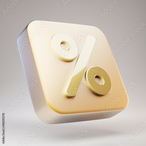 Percent icon. Golden Percent symbol on matte gold plate.