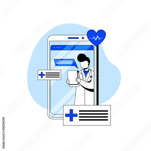 Online Doctor and Healthcare icon concept vector illustration. online consultation with doctor, online prescriptions, online medical check up. character cartoon Illustration flat style.