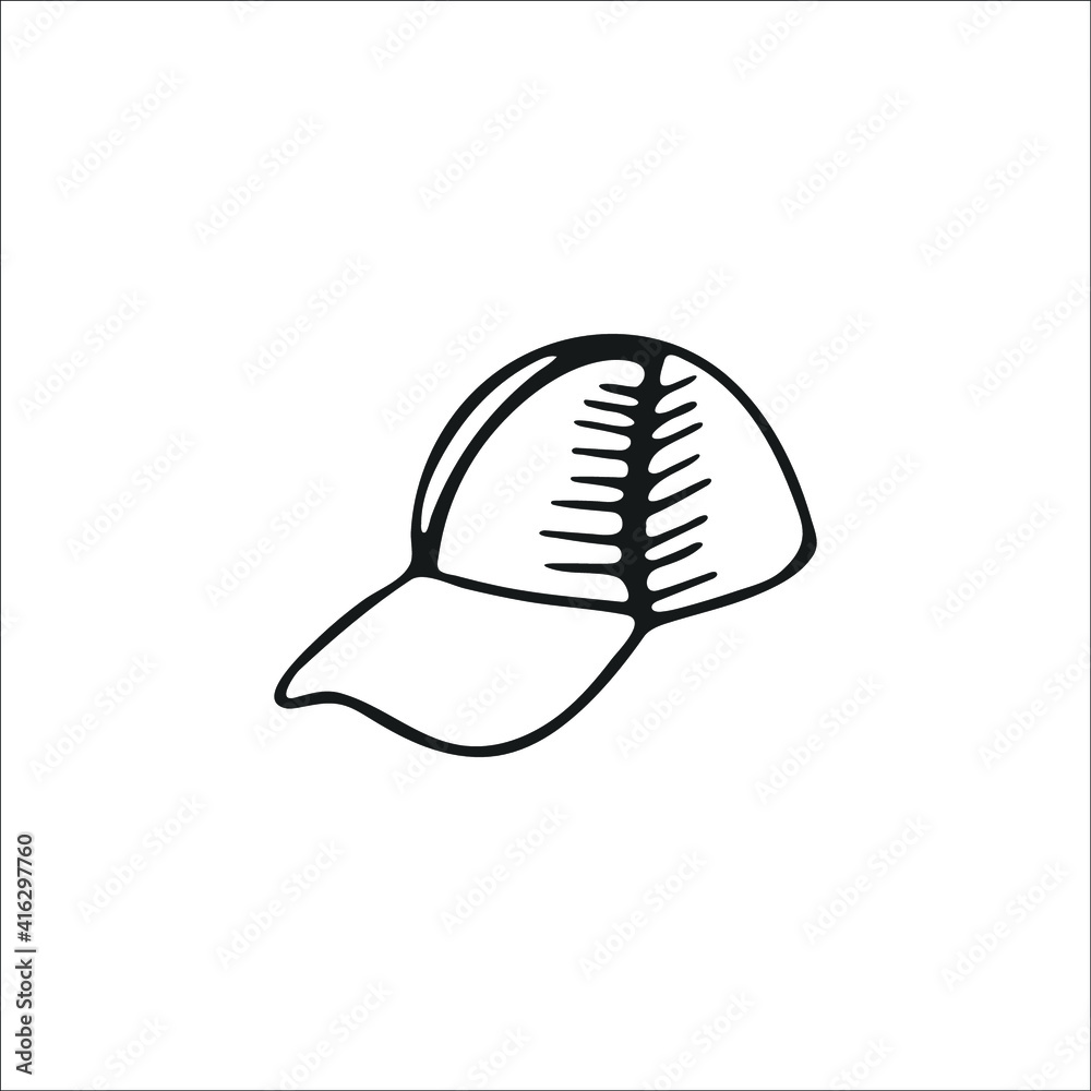 Hand drawn cute summer cap, single elemental. Graphic drawing, sketch, contour drawing on white. Vector illustration Hand drawn cute summer cap, single elemental. Graphic drawing, sketch, contour drawing on white. Vector illustration