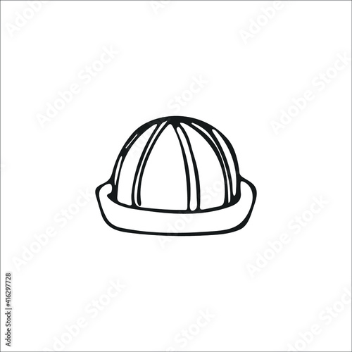 Hand-drawn Panama hat, single еlement. Graphic doodle, sketch, outline drawing isolated on white. Vector illustration
