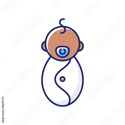 Male newborn RGB color icon. Baby phase. Infancy development. Age period from birth to 2 months. Baby-care concerns. Tracking feedings, diapers. Burping, bathing, bonding. Isolated vector illustration