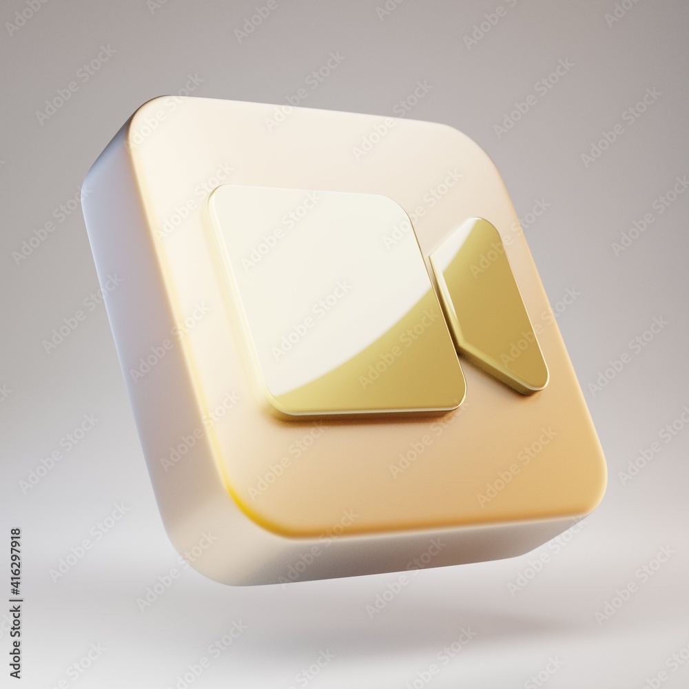 Video icon. Golden Video symbol on matte gold plate. Video icon. Golden Video symbol on matte gold plate.