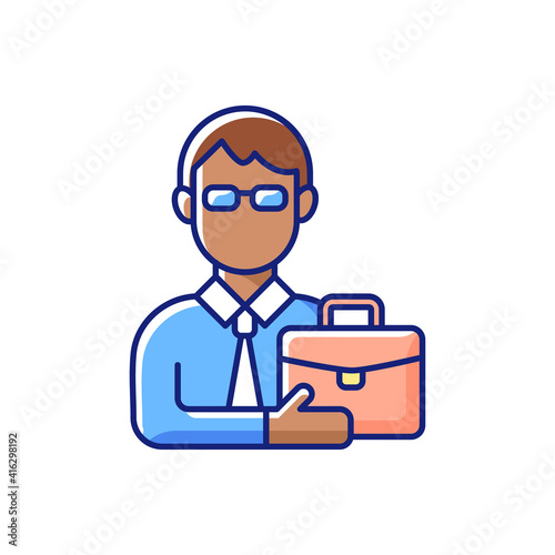 Male adult RGB color icon. Middle-aged man. Midlife reevaluation. Fully developed and mature person. Physical, intellectual maturity. Adulthood. Human lifespan period. Isolated vector illustration
