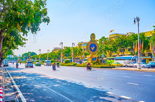 Walk along Ratchadamnoen Avenue in Bangkok, Thailand photo