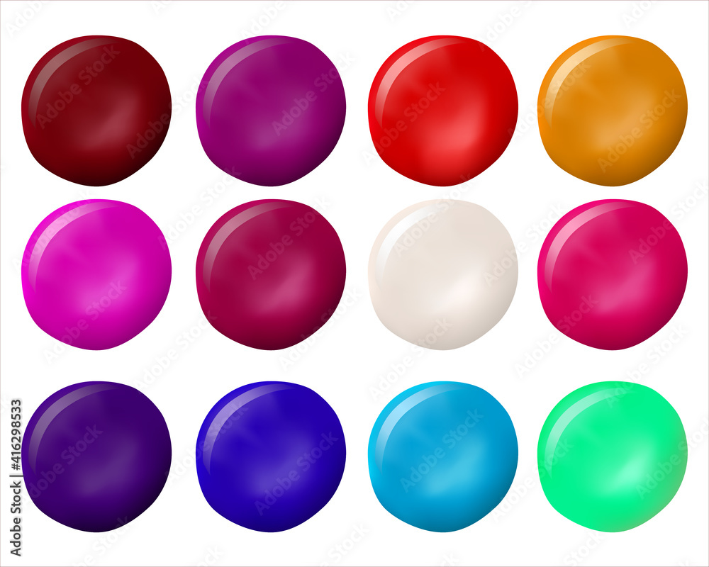 Set of different nail polishes samples on white background, top view. Set of different nail polishes samples on white background, top view.