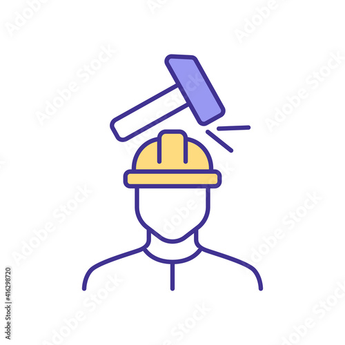 Work-related injuries RGB color icon. Physical injuries. Employees protection. Body damage. Suffering during employment scope. Worker compensation claim. Isolated vector illustration