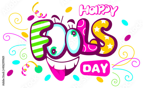 Happy fools day text lettering template greeting card