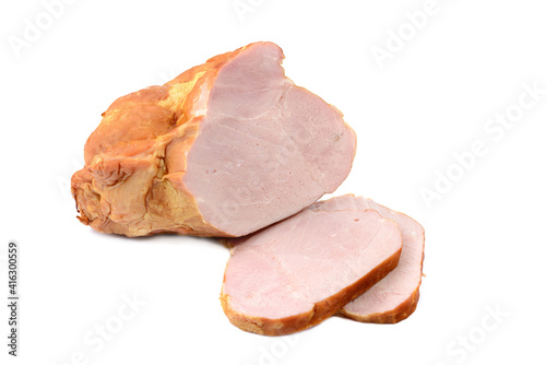 Smoked pork loin, pork isolated on a white background.