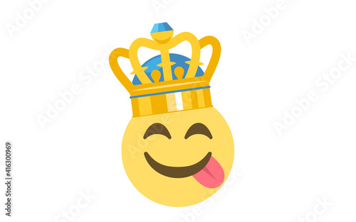 emoji face savouring delicious food with crown on white background,vector illustration