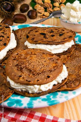 Necci, flatbread made with chestunt flour, filled with ricotta cheese, Tuscany photo