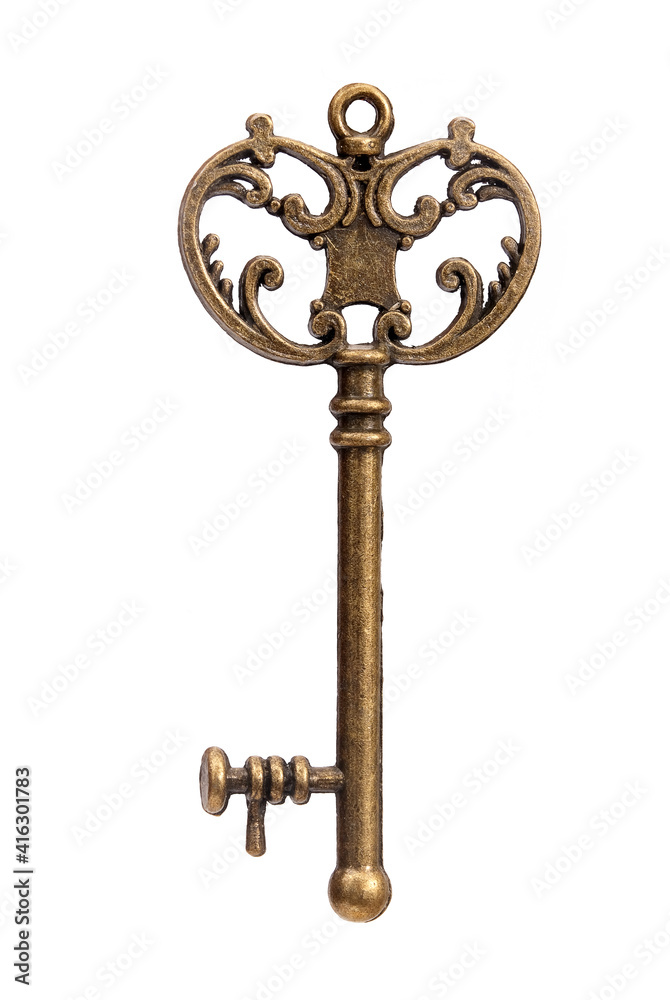 Old golden key isolated on white background Old golden key isolated on white background