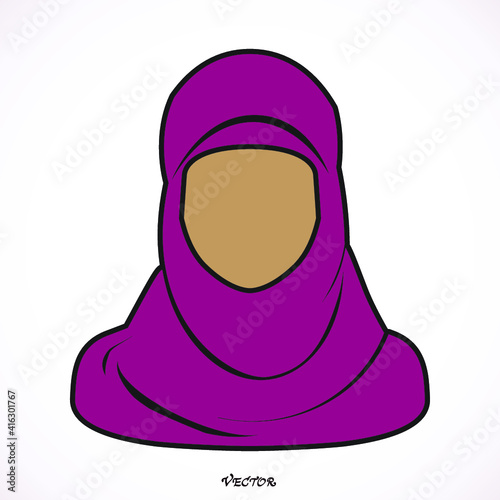 arabic muslim woman in hijab, Isolated drawing on a white background
