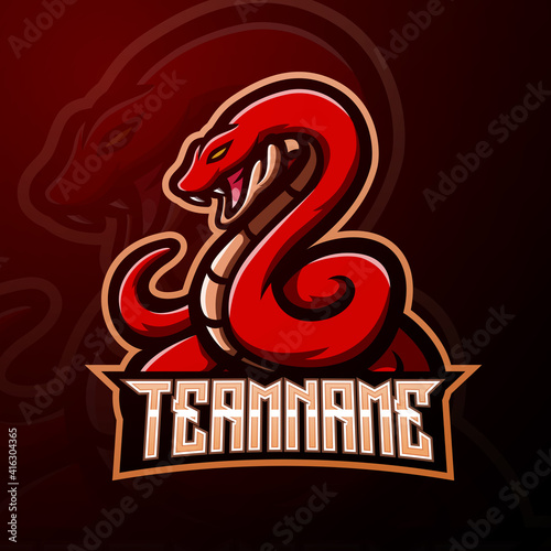 Red snake mascot esport logo design