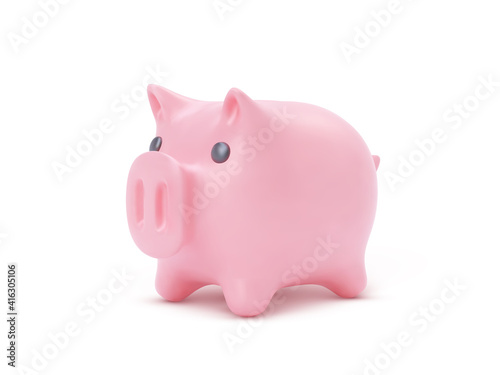 Realistic pink piggy bank pig isolated on white background. Piggy bank with coins, financial savings and banking economy, long-term deposit investment. Vector illustration.