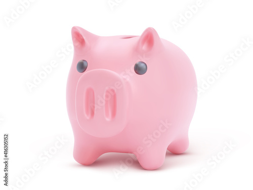 Realistic pink pig with shadow. Piggy bank isolated on white background. Piggy bank with coins, financial savings and banking economy, long-term deposit investment. Vector illustration