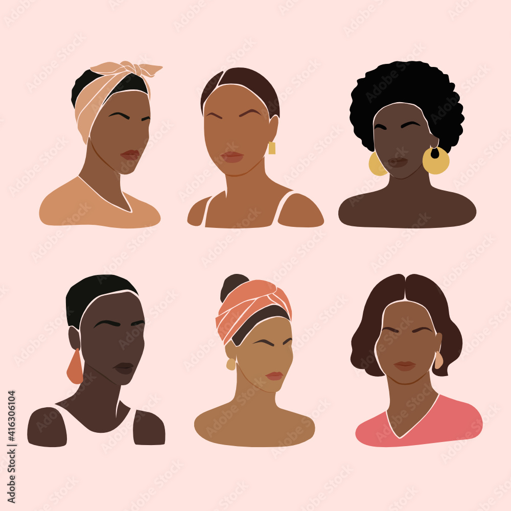 Black young beautiful women. Portraits with different hairstyles. Black lives matter poster. Black young beautiful women. Portraits with different hairstyles. Black lives matter poster.