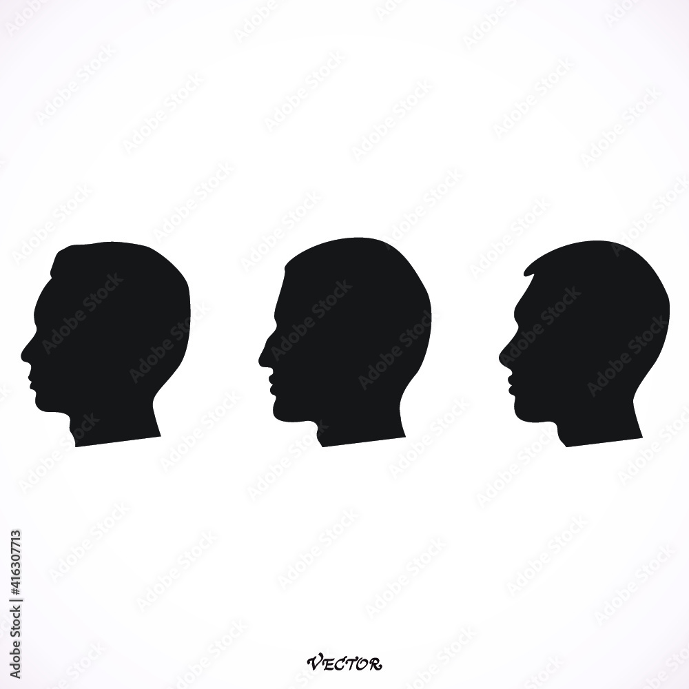 Vector silhouettes man in profile on white background.