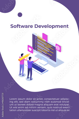 Web design and Front end development isometric concept. Vector illustration.