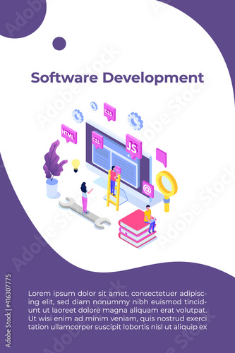 Web design and Front end development isometric concept. Vector illustration.
