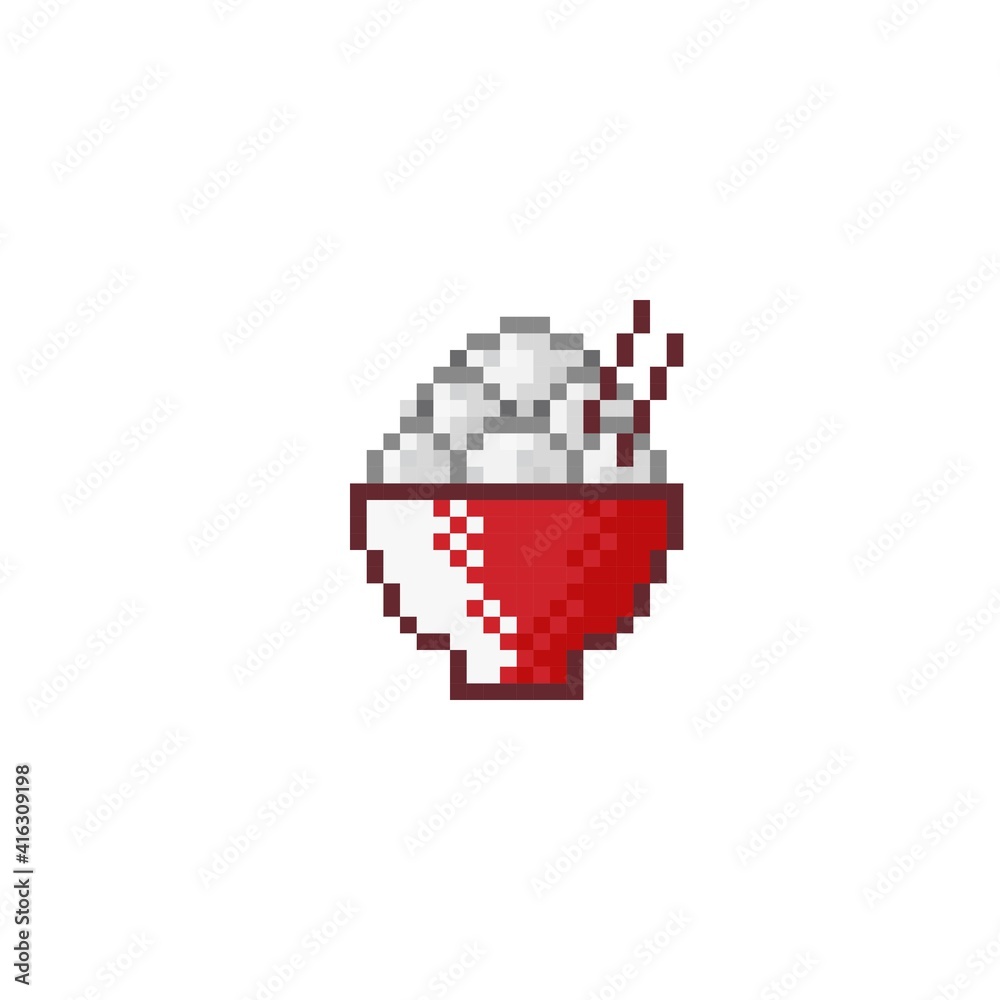Fototapeta premium rice bowl cartoon pixel art. Chinese New Year. Food pixel art.
