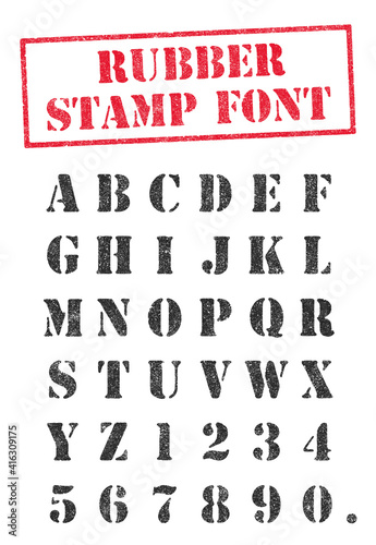 Vector illustration of an stencil rubber stamp font