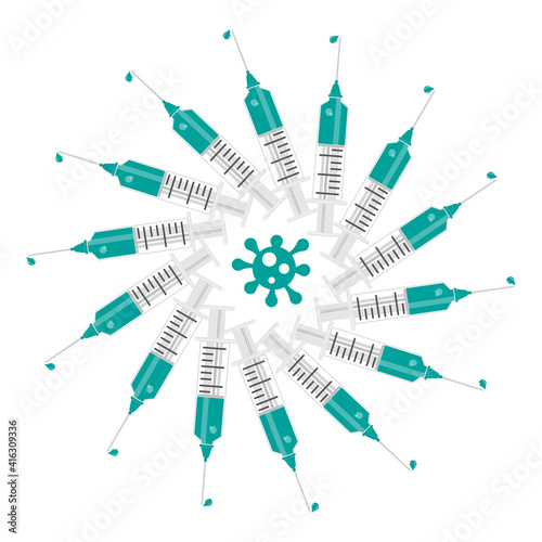 Covid-19 syringe radial vector illustration with virus logo