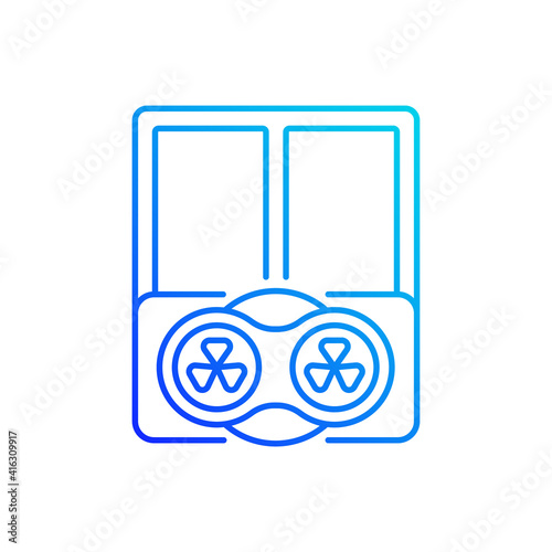 Window fans gradient linear vector icon. Comfortable temperatures maintenance. Controlling air ventilation at home. Thin line color symbols. Modern style pictogram. Vector isolated outline drawing