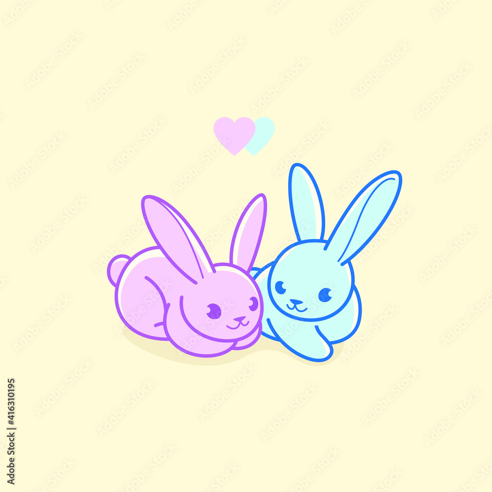 Couple of animals, loving couple. Decorative greeting card with bunny. Couple of animals, loving couple. Decorative greeting card with bunny.