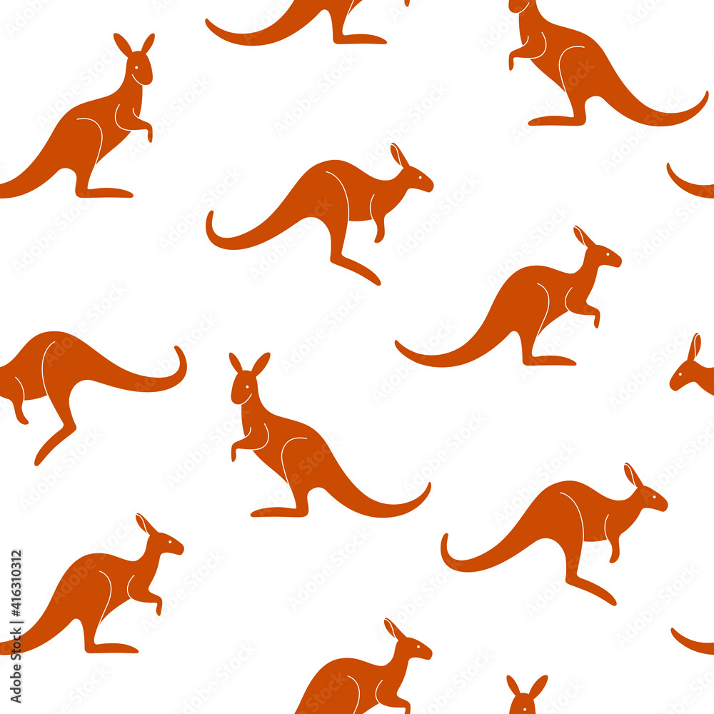 Simple seamless trendy animal pattern with silhouette of kangaroo. Cartoon vector illustration. Simple seamless trendy animal pattern with silhouette of kangaroo. Cartoon vector illustration.