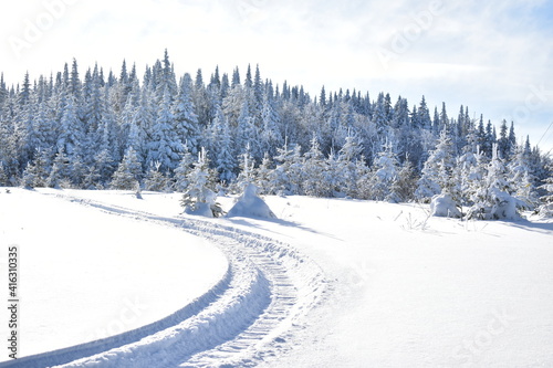 A snowmobile trail in the Appalachians, Québec